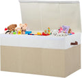 Extra Large Toy Storage Box with Lid, Sturdy Toys Storage Chest Bin Organizer Basket with Dividers for Kids, Boys, Girls, Nursery, Closet, Bedroom, Playroom 35.5"x17" x17" (Beige and White)