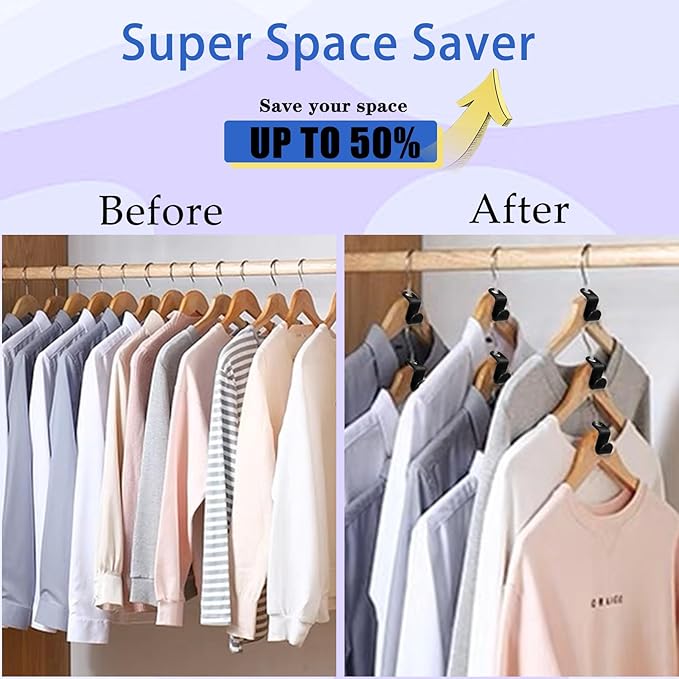 200 PCS Plastic Clothes Hanger Connector Hooks, Space Saving Hanger Extender Clips, Heavy Duty Closet Organizer (Black)
