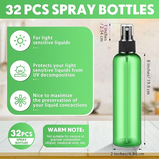 Eccliy 32 Pcs 8 oz Spray Bottles Fine Mist Plastic Spray Bottles Clear Empty Sprayer Hairs Refillable Travel Sprayer with Pump Cap for Cleaning Oils Travel Perfumes(Multicolor,Colored)