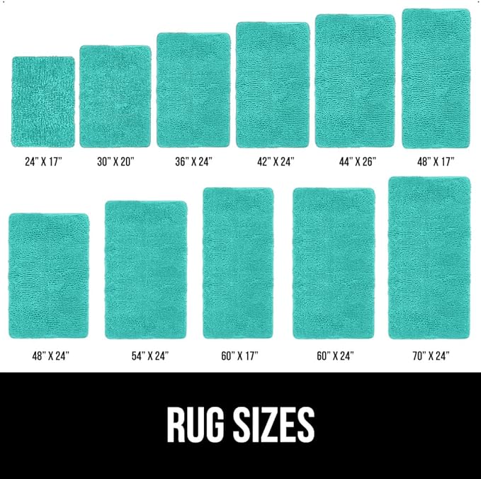 GORILLA GRIP Bath Rug Mat, Thick Soft Absorbent Chenille, Quick Dry Microfiber Mats, Rubber Backing Washable Shower Floor Rugs, US Designed Bathroom Bathmat Home Decor Accessories, 24x17, Turquoise