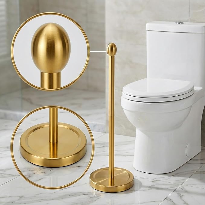 Songtec Gold Toilet Paper Holder Stand with Reserve, Floor Standing Tisse Roll Holder for 4 Rolls, Compact Design Bathroom Toilet Paper Storage - Gold