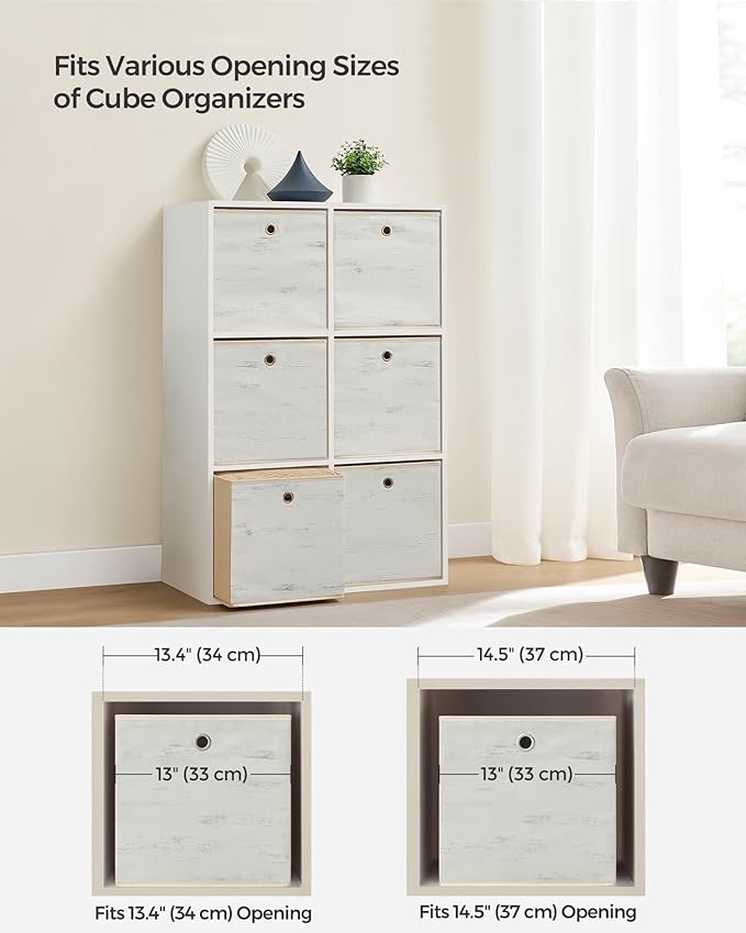 SONGMICS Storage Cubes, Set of 6 Storage Bins with Handles, Foldable Oxford Fabric and Non-Woven Fabric Storage Boxes, 13 x 13 x 13 Inches, Fit Cube Storage Unit, Vintage White URFB133W01