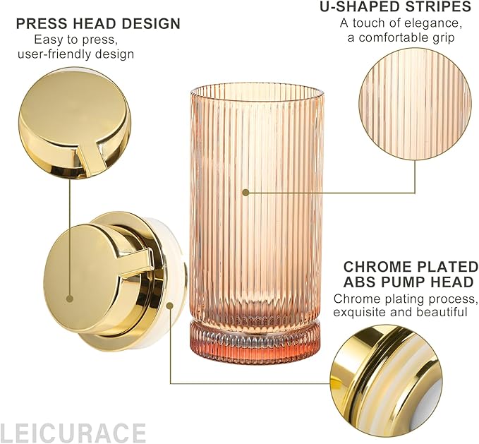 Glass Liquid Soap Dispenser, Refillable Liquid Dispenser with Gold Pump, Hand Soap Dispenser for Bathroom Kitchen, Modern Home Bathroom Kitchen Decor （Liquid Type/Clear）