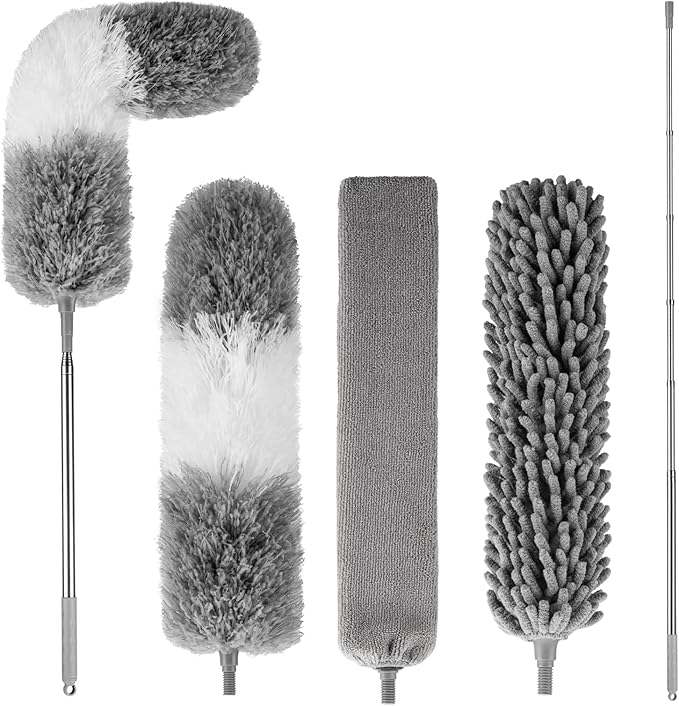 Dusters for Cleaning,Microfiber Duster Feather Duster with Extension Pole,4PCS Ceiling Fan Cleaner Duster,Long Duster Extended Handle,Blind Cleaner Dusting