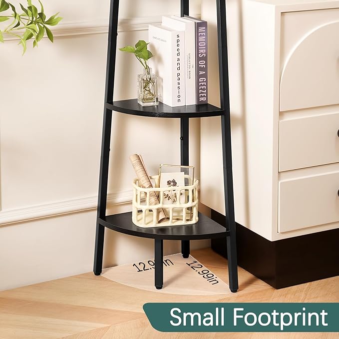 Yoobure 4-Tier Corner Shelf with Metal Frame, Ladder Bookshelf Display for Bedroom Living Room, Tall Bookcase Plant Stand, Wood Small Shelf Stand Home