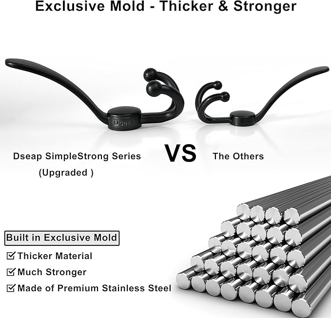 Dseap Over Door Hook 2.0 - Upgraded Version - Simple-Assembly, Strong, Heavy-Duty Stainless Steel 5-Tri-Hook Over The Door Hanger Rack, SimpleStrong Series, Grey, Pack of 2