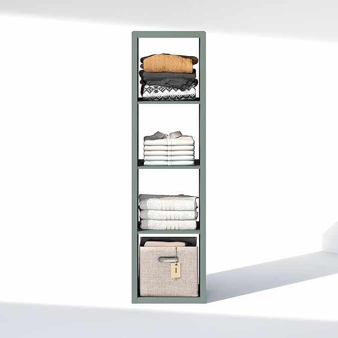 Furinno Cubic Closet Organizers and Storage, 4-Cube Closet Organizer, Vertical Open Shelf Closet Storage, Extra Thick Frame for Wardrobe, Bedroom, Living Room, Sage Green