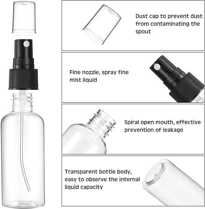 Kigley 100 Pcs Small Spray Bottle Bulk 4 oz Plastic Empty Mist Spray Bottles for Essential Oils Fine Mist Sprayer Reusable Refillable Portable Travel Containers for Perfume Cleaning Samples(Clear)