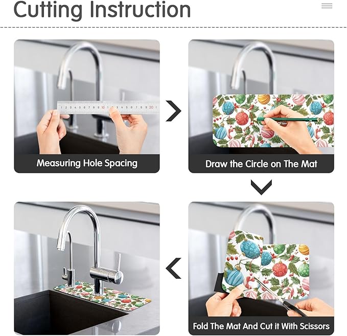 Christmas Baubles Holly Bells Sweet Kitchen Sink Splash Guard Sink Faucet Mat Faucet Handle Drip Catcher Drain Mats for Kitchen Bathroom Countertop Absorbent Dish Drying Pad 2Pack 1