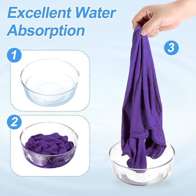 HARFINGTON 4 Pack Microfiber Cleaning Cloth, 16" x 12" Multi-Functional Cleaning Towels Reusable Absorbent Rags with Hook for Car Wash Kitchen Household Window Clean, Purple