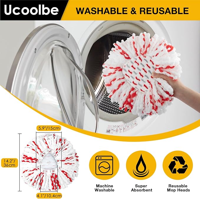 Upgraded mop Refill for O Cedar, 3 Pack Spin mop Heads Replacements Compatible with O Cedar EasyWring Spin Mop Bucket System, 40% More Cleaning Power, Microfiber and Machine Washable