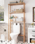 AmazerBath Over The Toilet Storage Bamboo, Bathroom Over Toilet Organizer Rack, 3-Tier Freestanding Above Toilet Shelf for Bathroom, Laundry, Space Saver, Natural Color