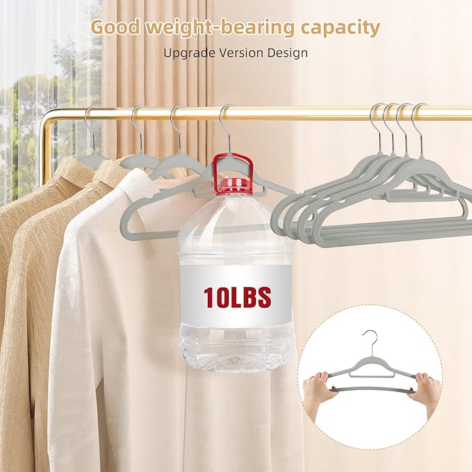 20 Pack of Grey Velvet Non-Slip Suit Hangers with 360°Swivel Hook - Heavy Duty, Space Saving, and Perfect for Adult Clothing.