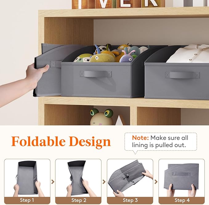 Lifewit Trapezoid Closet Storage Bins for Shelf, 6 Packs Non-woven Closet Organizer Baskets with Handles, Foldable Clothes Containers Boxes for Clothing, Book, Purse, 16L, Medium, Gray