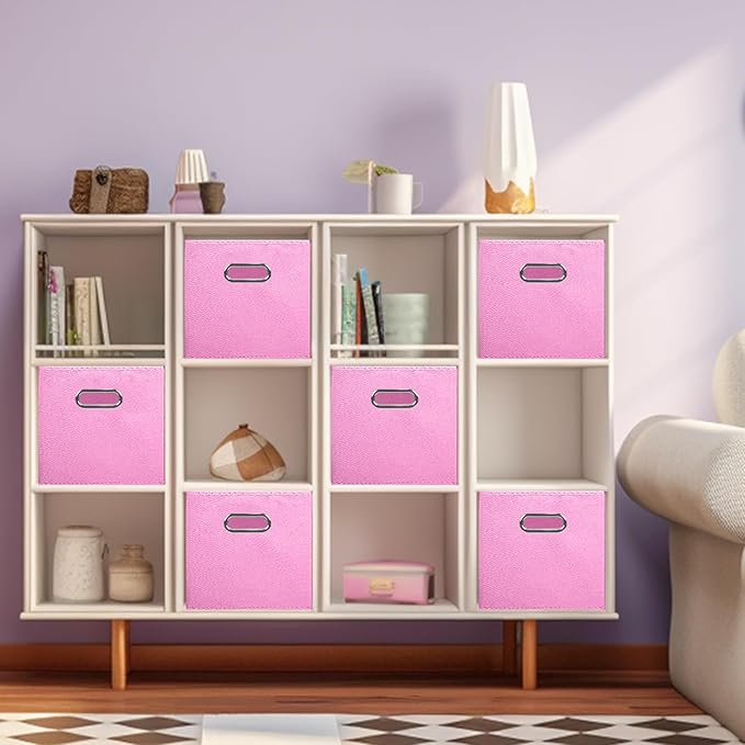 ShellKingdom Storage Bins, Foldable Fabric Storage Cubes And Cloth Storage Organizer Drawer with Metal Handle For Closet And Toys Storage, 11 X 10.5 X 10.5 INCH, 6 Pack (Pink)