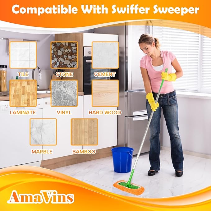 5 Pack Reusable Microfiber Mop Pads Compatible with Swiffer Sweeper, Wet and Dry Flat mop Cover, Washable Pads for Surface/Hardwood Floor Cleaning (Mop is Not Included)