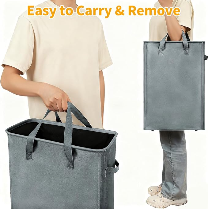 Slim Laundry Hamper, 48L Ultra Thin Collapsible Laundry Basket with Handles, Foldable Basket Laundry Bag Dirty Clothes Hamper for Bathroom Bedroom(Gray)
