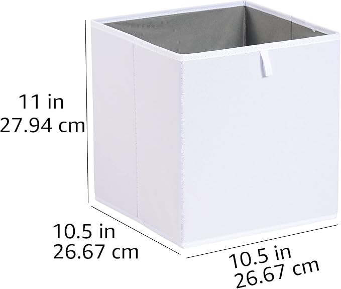 Amazon Basics Collapsible Closet Organizer Cube Storage Bins, Space-Saving Storage Baskets for Shelves, White, 10.5x10.5x11", 6-Pack