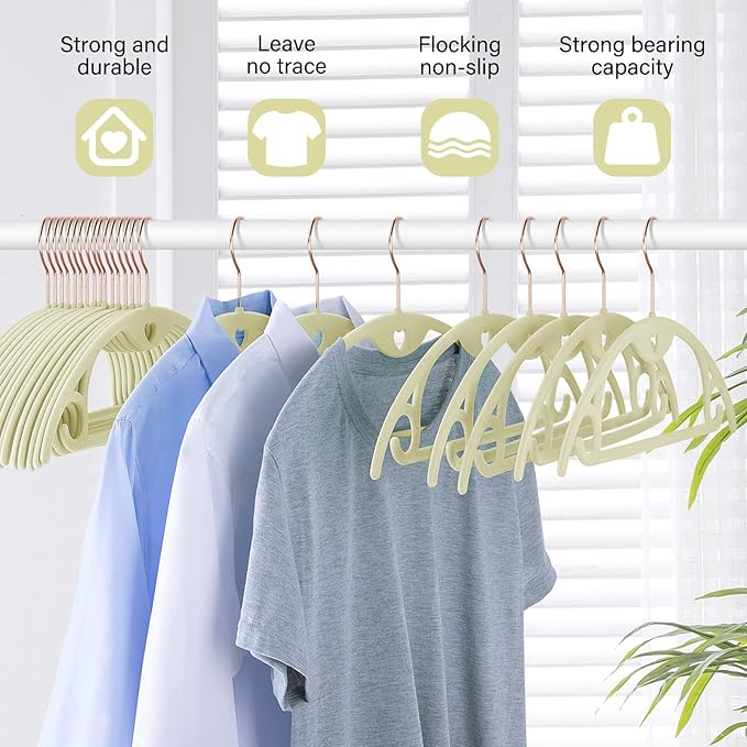 IEOKE Velvet Hangers 50 Pack: Felt Clothes Hangers Heavy Duty Shirt Sweater Hangers No Shoulder Bump Non Slip Slim Thin Coat Hangers for Closet - Ivory