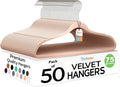 Techzoo 50 Pack New Premium Quality Velvet Hangers Ultra Thin Non Slip Adult Felt Space Saving Hangers for Closet Heavy Duty Coat Pants Jackets Dress Hangers 360° Swivel Hook Hold Upto 10lbs Rose Gold