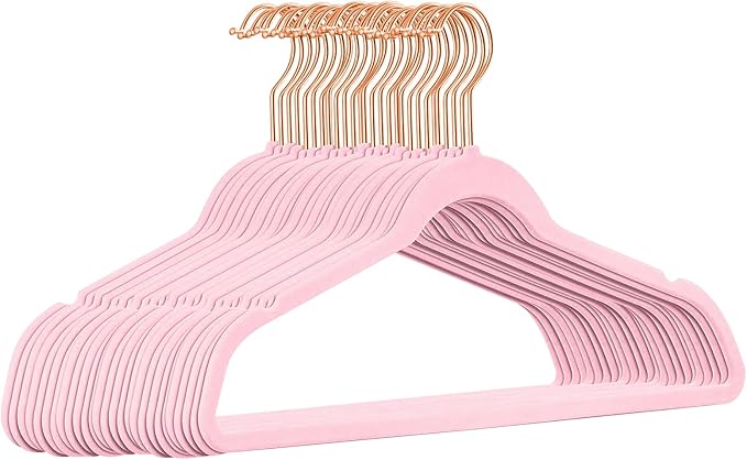 TIMMY Velvet Hangers - 50-Pack Ultra Thin Space Saving Suit and Coat Hanger, Heavy Duty Clothes Holder Up-to 10 Lbs - Pink