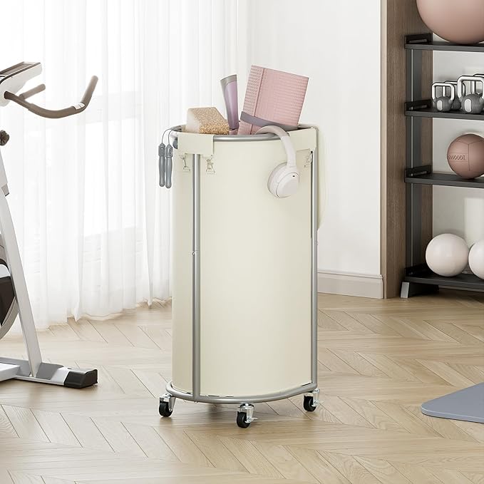 Chrislley Laundry Hamper with Wheels and Lid, 100L Rolling Laundry Basket, Half Round Laundry Cart with Removable Bag and Iron Frame, Dirty Clothes Hamper Organizer for Home, Dorm, Hotel, Beige