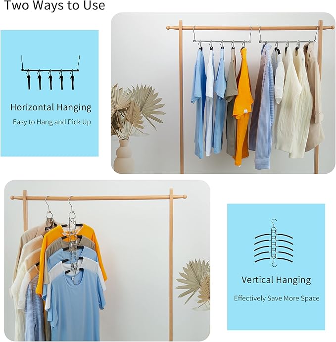 Nature Smile 4 Pack 5 in 1 Anti Slip Clothes Hangers,Space Saver Magic Metal Hangers,Multi Layers Wardrobe Clothes Rack,Heavy Duty Metal Blouse Hanger Closet Storage Organizer