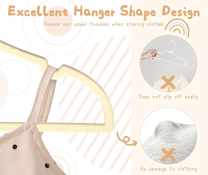 GOSCHE Baby Velvet Hangers 50 Pack, Durable Toddler Hangers for Closet, 12.8 inch Cute Kid Hanger, Premium Velvet Children Hanger for Infant, Non-Slip, Cream