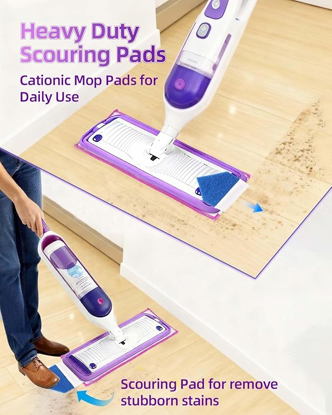 KEEPOW Reusable Power Mop Refills Pads Compatible with Swiffer PowerMop Pad with Scrubbing Pad Microfiber Power Mop Pads Refill for Spray Mop Washable Pads for Multi-Surface Floor Cleaning, 4 Pack