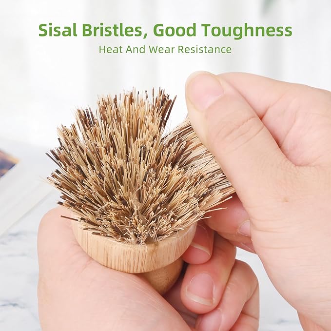 6 Pcs Bamboo Wok Brush - Hard Bristle, Eco-Friendly Bamboo Brush for Dishes, Biodegradable, Kitchen Dish Brush for Cleaning Pots, Pans, Grills and Stoves