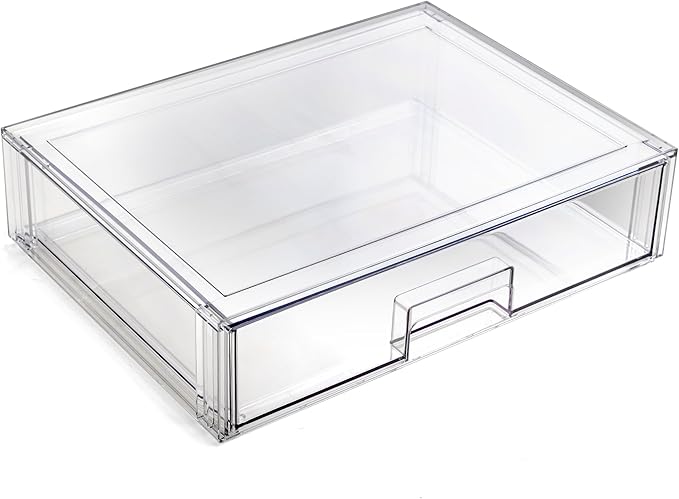 BINO | Stackable Storage Drawers, Shallow X-Large - Clear | THE CRATE COLLECTION | Storage Bins With Drawers Bathroom Organizers and Storage Organization and Storage Under Sink Organizer Vanity Home