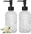 2 Pack Gem Glass Soap Dispenser with Black Plastic Pump, 13oz Liquid Hand Soap Dispenser, Rustproof Pump for Kitchen & Bathroom, Great for Lotions, Essential Oil, Liquid Soaps-Clear