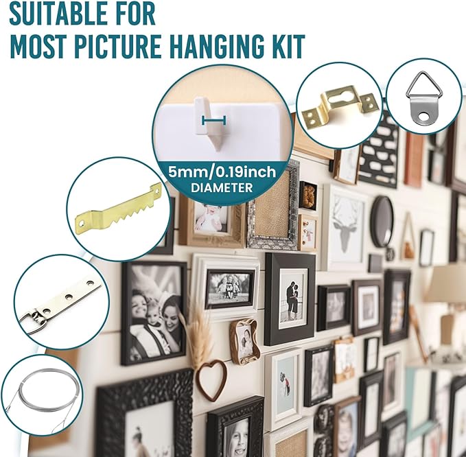 TAILI Picture Hangers 4 Pack(10 Strips), Adhesive Picture Hanging Hooks Without Nails, No Damage Sawtooth Hangers, Art Hanger Hooks for Bathroom Kitchen Home Door Closet, White