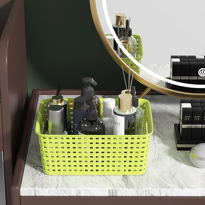 Colour Pantry Organizer Basket, Plastic Woven Storage Baskets, 6 Packs