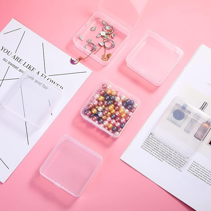 6 Pieces Mini Plastic Clear Beads Storage Containers Box for Collecting Small Items, Beads, Jewelry, Business Cards, Game Pieces, Crafts (3.3 x 3.3 x 1.1 Inch)