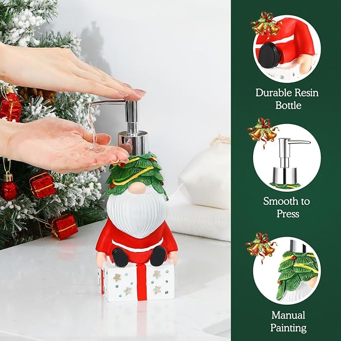 Luxspire Christmas Soap Dispenser, Resin Hand Soap Bottle and Lotion Dispenser Rustproof Refillable, Christmas Santa Decor No Leak for Kitchen Shower Bathroom Countertop, 350ml