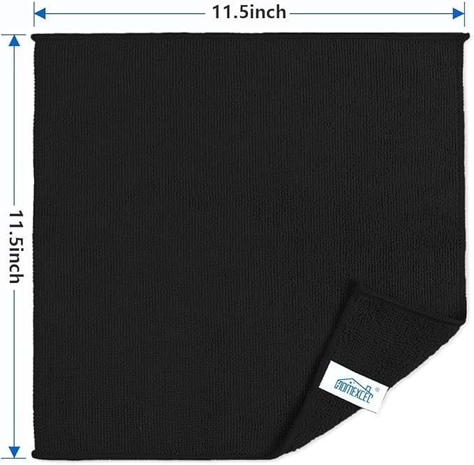 HOMEXCEL Black Microfiber Cleaning Cloth, 5 Pack Cleaning Towels for Kitchen, Lint Free, Scratch-Free, Highly Absorbent, and Reusable Cleaning Rags for House, Window and Glass, Cars, 11.5 X11.5 inch