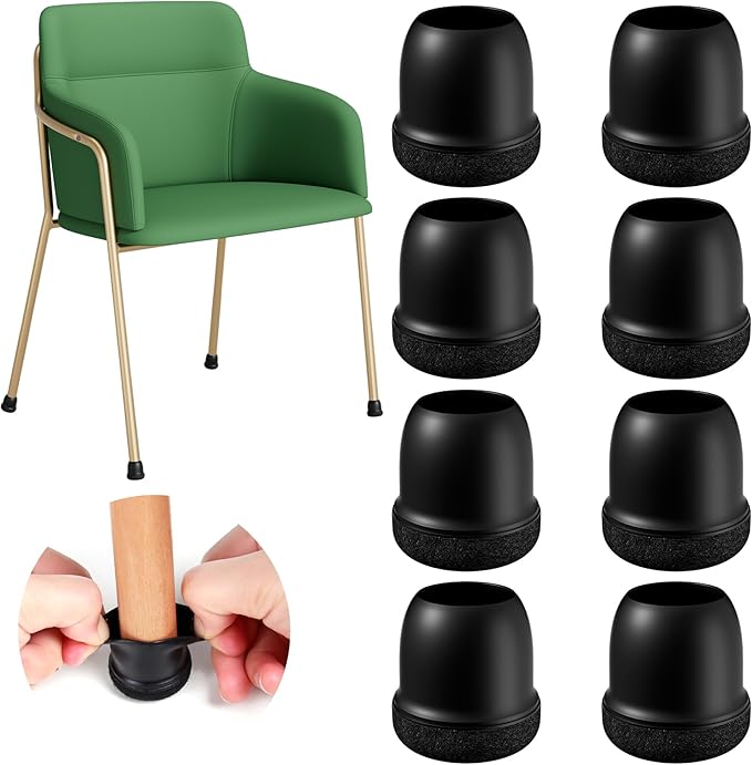 24 Pcs Silicone Chair Leg Floor Protectors for Hardwood Floors, Felt Furniture Pads Rubber Chair Leg Caps, Bar Stool Leg Floor Protectors, Anti-Scratch & Reduce Noise, Round(Black, Fit: 0.75"-1.1")