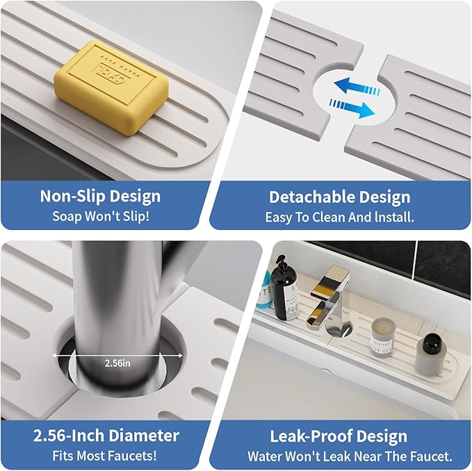 Stone Faucet Mat for Kitchen Sink, Water Absorbing Sink Water Splash Guard, Fast-Drying Kitchen Sink Faucet Mat, Durable Protector and Stone Drying Mat for Kitchen Counter & Bathroom Sink