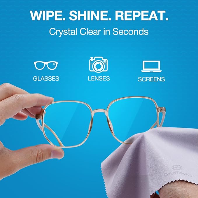 SmoTecQ Premium Microfiber Cleaning Cloths (6-Pack) – Ultra-Soft, Scratch-Free Cloths for Eyeglasses, Sunglasses, Camera Lenses, Screens & More – Washable & Reusable (6 Pack)