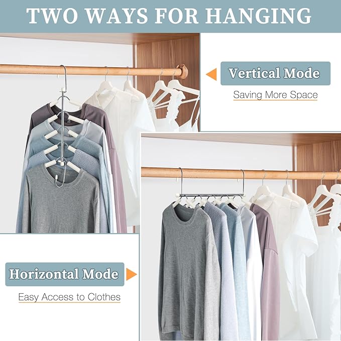 Clothes Hangers Space Saving Shirt Organizer, Non Slip Multi Shirt Hangers for Closet with Foam Padded Closet Organizers and Storage for Sweater Hoodie Blouse Coat Dress Short Beige 2 Pack