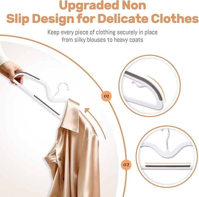 Sishynio 20 Pack Short Neck Plastic Hangers, Heavy Duty Clothes Hangers with Non-Slip Pads,Space Saving Closet Organizer for Shirts, Coats, Pants (Grey)