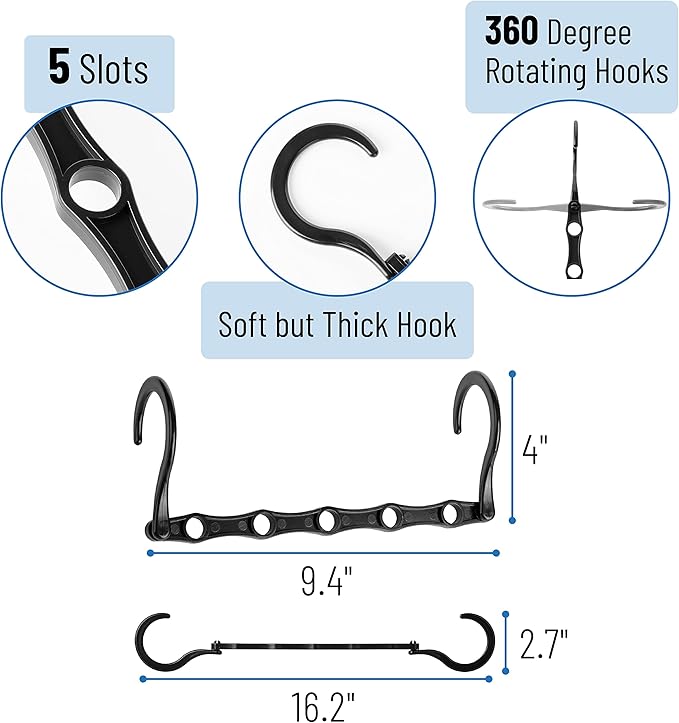 Mr. Pen- Space Saving Hangers for Clothes, 12 pcs, Black, Plastic Multi Clothes Hangers Space Saving, 5 Slots, 360° Rotating Hooks