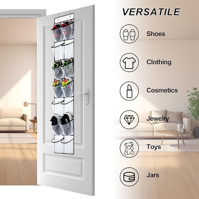 Over The Door Shoe Organizer, 14 Large Mesh Pockets Hanging Shoe Rack for Closet Organizers and Storage, White, 2-pack (white)