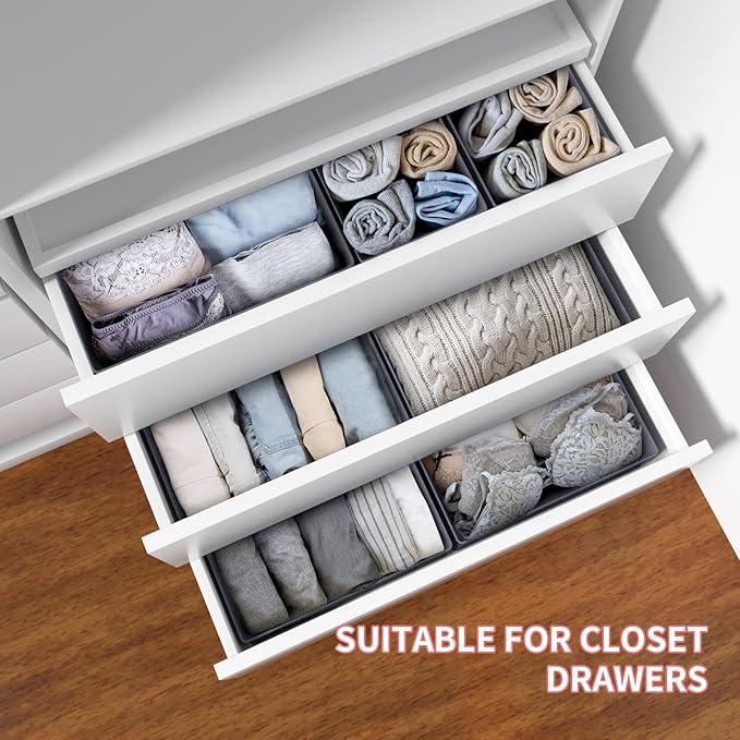 8 Pack Drawer Organizer for Baby Clothes, Foldable & Washable Bins - Perfect for Nursery & Dresser Organization, Grey - Durable Storage Solution for Baby Essentials, Socks,