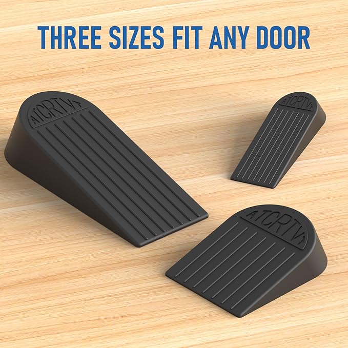 Rubber Small Door Stopper Wedge – 4 Pack Black Door Stoppers Wedge for Bottom Doorstop,Door Stop for Heavy Duty Doors with Self Adhesive Holder Ideal for Homes, Schools, Offices, Workshops