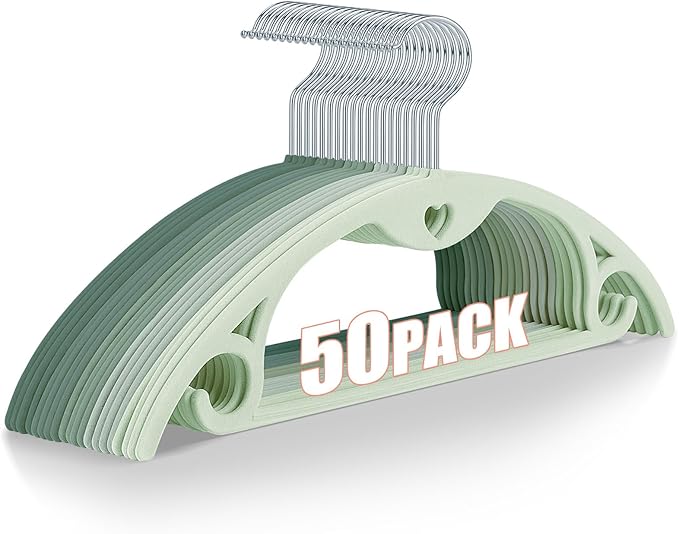 IEOKE Velvet Hangers 50 Pack: Felt Clothes Hangers Heavy Duty Shirt Sweater Hangers No Shoulder Bump Non Slip Slim Thin Coat Hangers for Closet - Green Multi