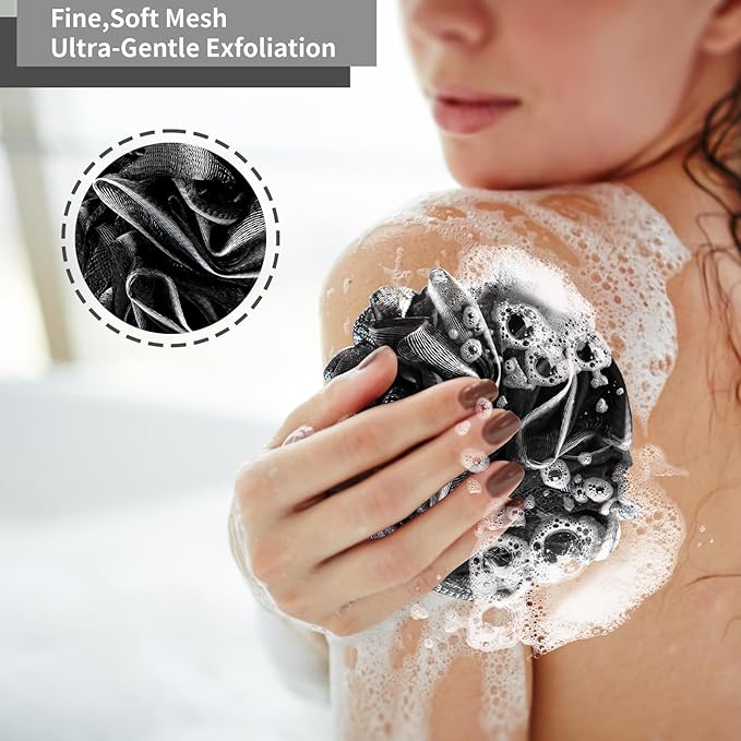 Bath Loofah Sponge Back Scrubber Shower Sponge Soft Mesh Exfoliator Pouf Shower Ball Bath Sponges for Women and Men Bath Accessories