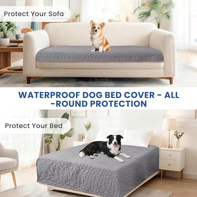 Waterproof Dog Bed Cover Pet Blanket, Soft Couch Cover for Dogs Washable, Non-Slip Dog Blanket Protect Furniture Couch Sofa Car for Puppy Large Dogs Cat (82x120 Inch, Light Grey)