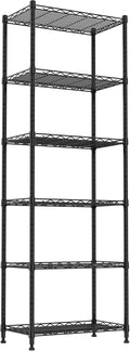 REGILLER 6 Wire Shelving Steel Storage Rack Adjustable Unit Shelves for Laundry Bathroom Kitchen Pantry Closet(Black,11.7" D x 21.4" W x 63" H)
